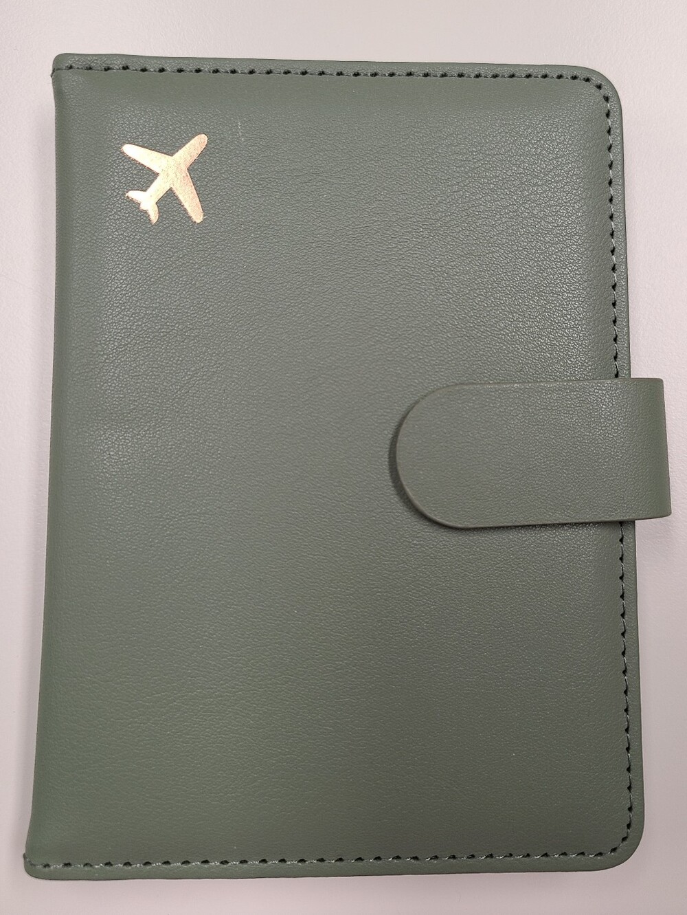 RFID Blocking Passport Holder Travel Wallet Holder Sage Green Gold Plane Accent